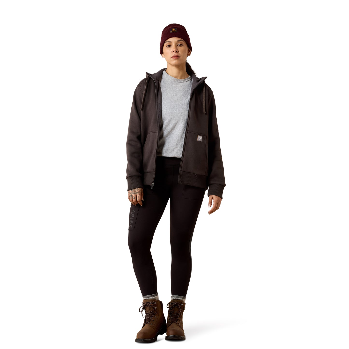 Ariat Ladies Rebar Espresso All-Weather Full Zip Hoodie 10079174