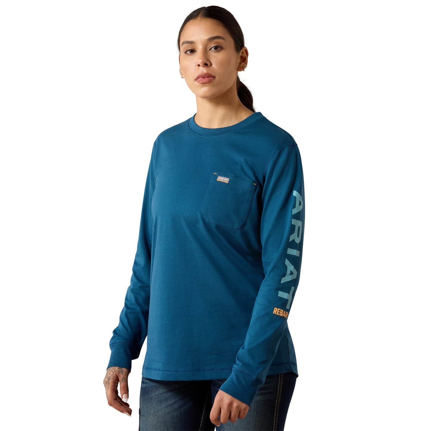 Ariat Ladies Rebar Deep Dive Cameo Blue Workman Logo T-Shirt 10079239