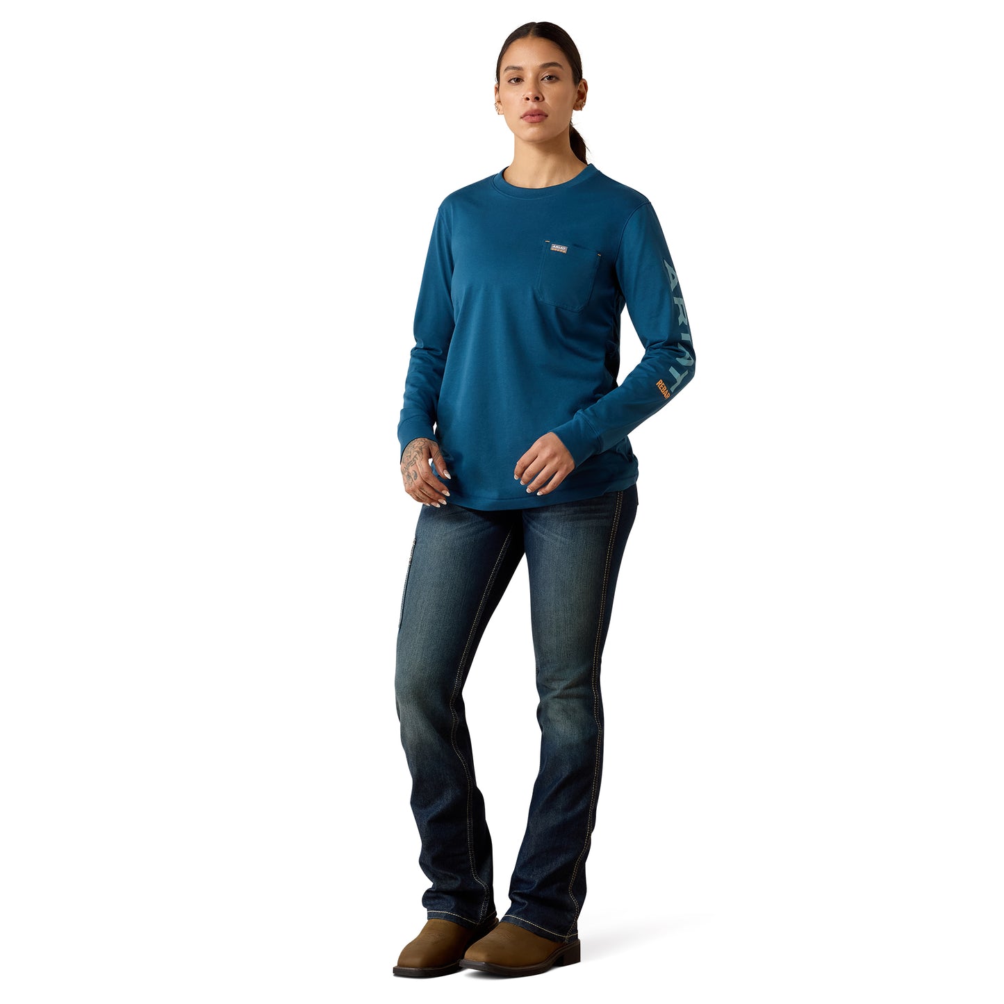 Ariat Ladies Rebar Deep Dive Cameo Blue Workman Logo T-Shirt 10079239