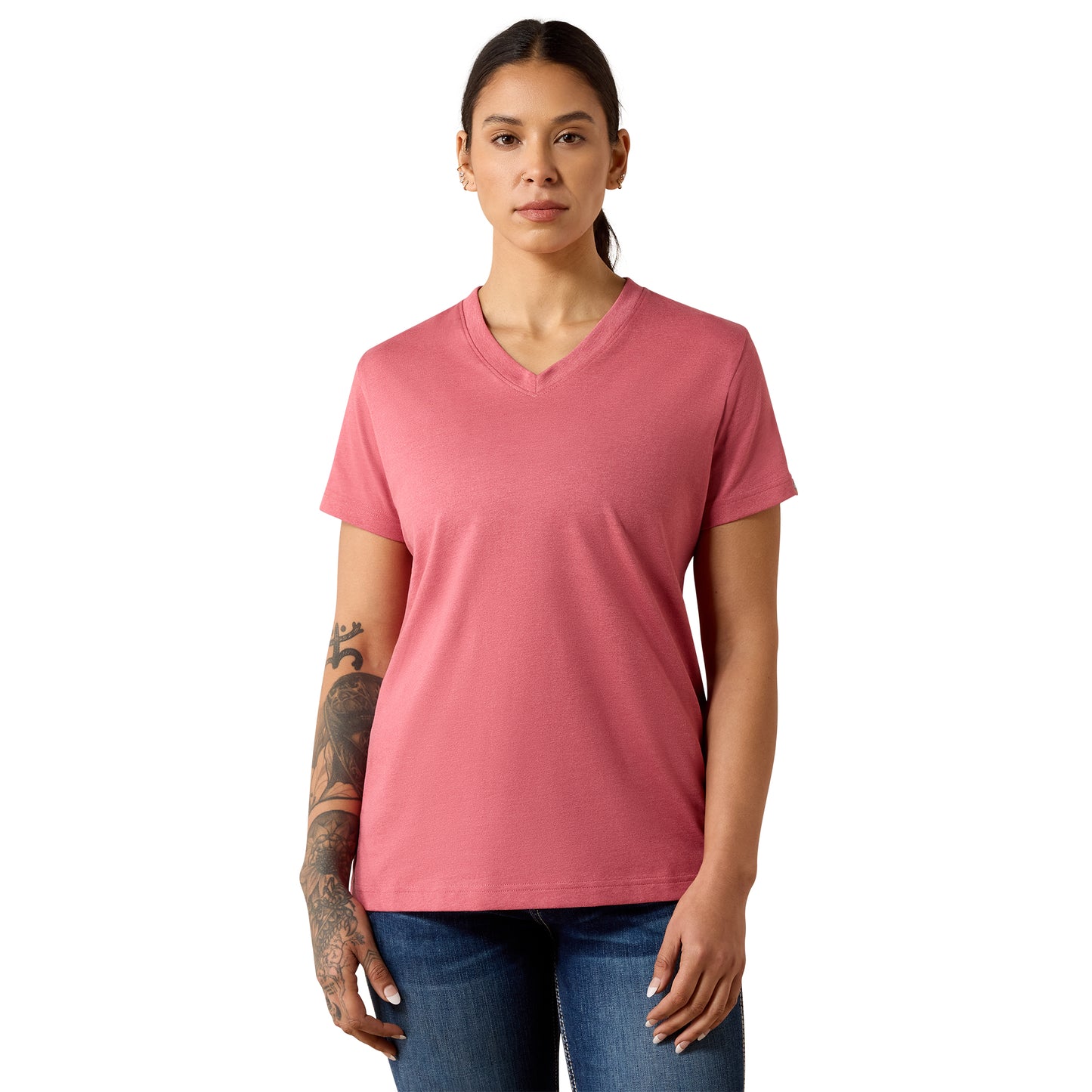 Ariat Ladies Rebar Mauvewood Heather Cotton Strong Standard V-Neck T-Shirt 10079762