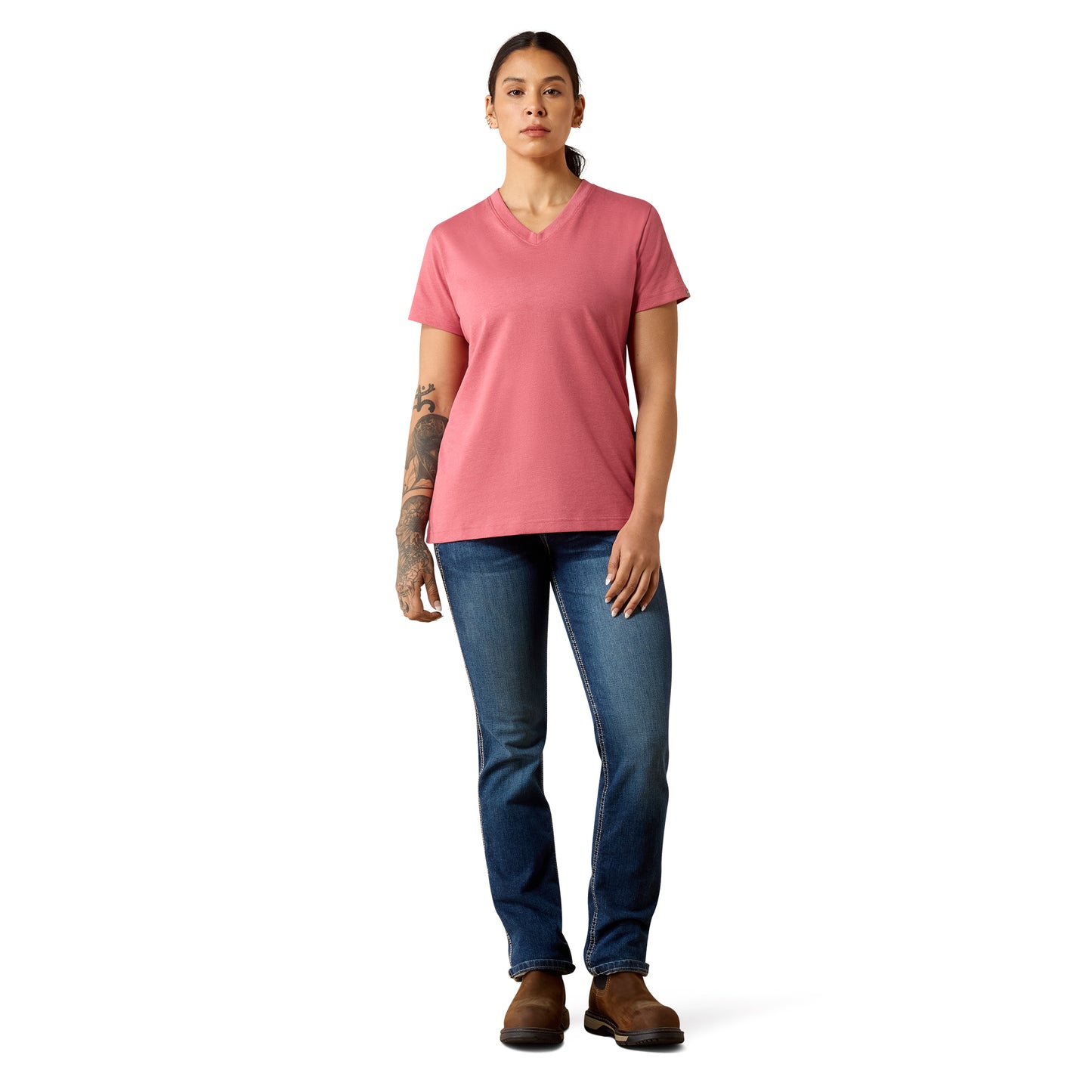 Ariat Ladies Rebar Mauvewood Heather Cotton Strong Standard V-Neck T-Shirt 10079762