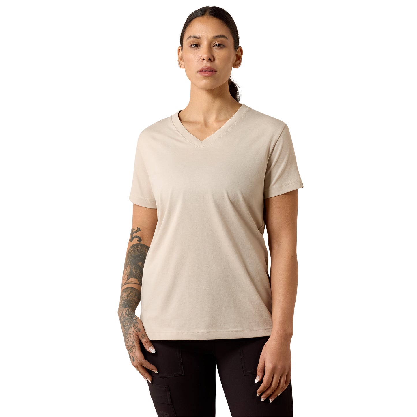 Ariat Ladies Rebar Silver Grey Heather Cotton Strong Standard V-Neck T-Shirt 10079784