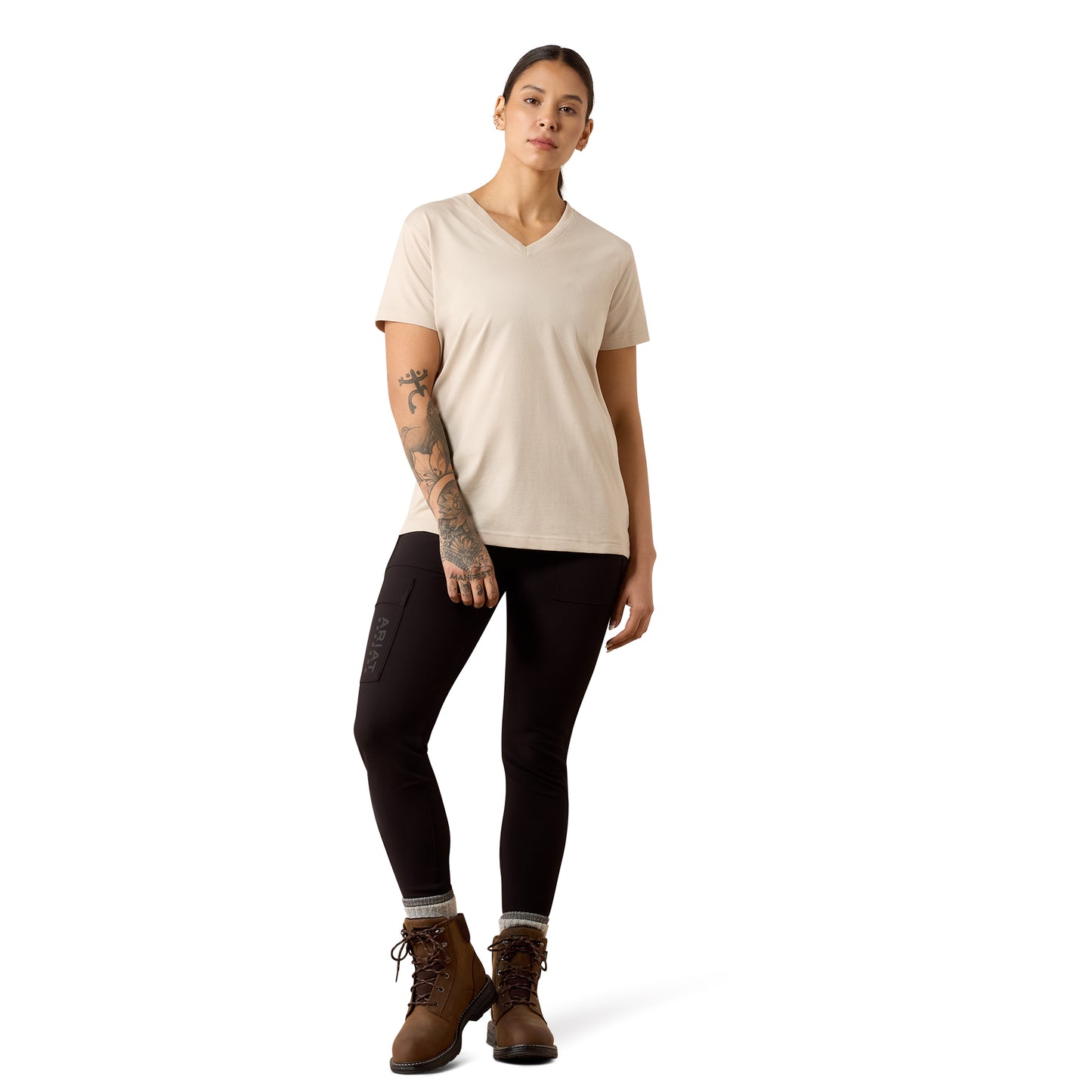 Ariat Ladies Rebar Silver Grey Heather Cotton Strong Standard V-Neck T-Shirt 10079784