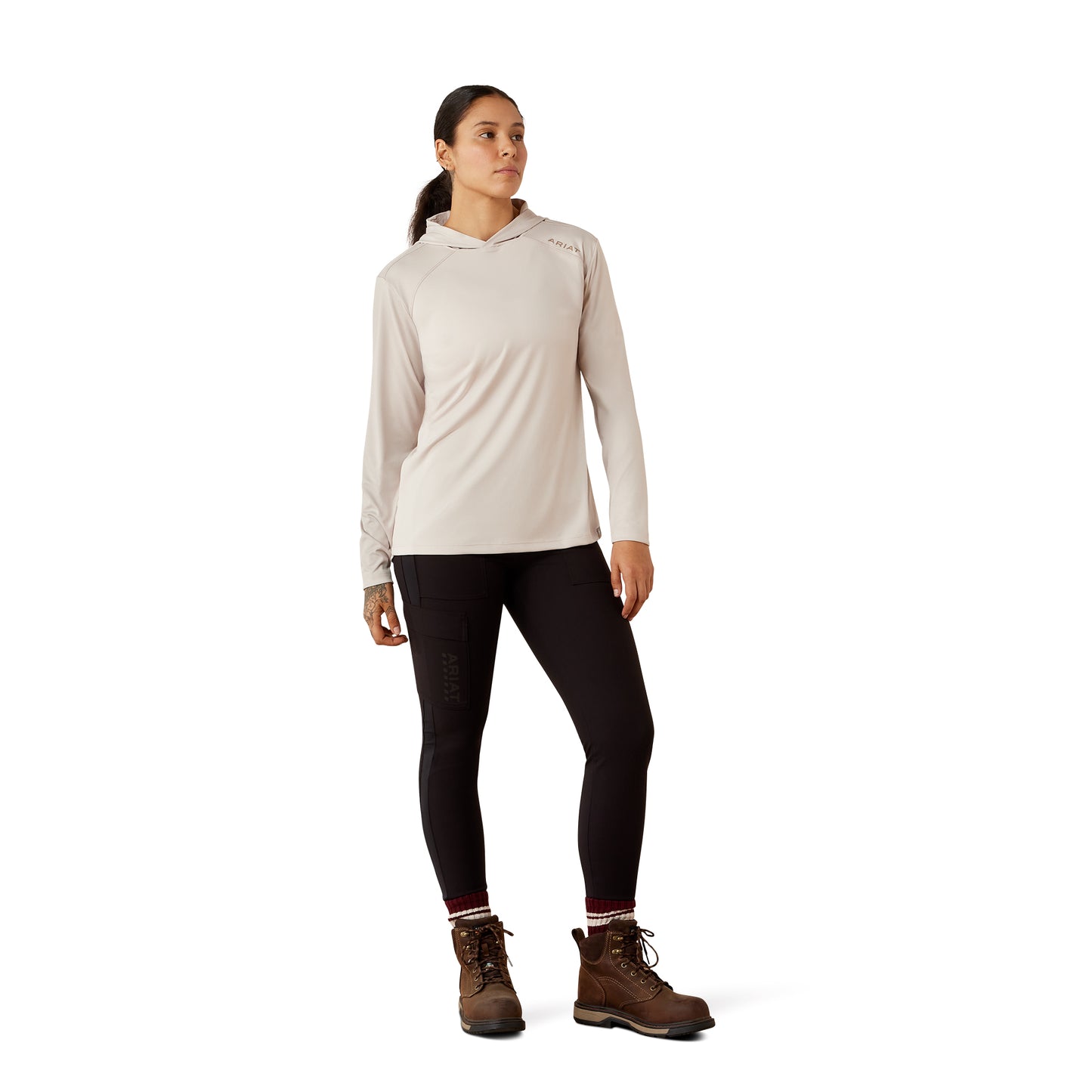 Ariat Ladies Rebar Silver Grey Sunblocker Hooded T-Shirt 10079786