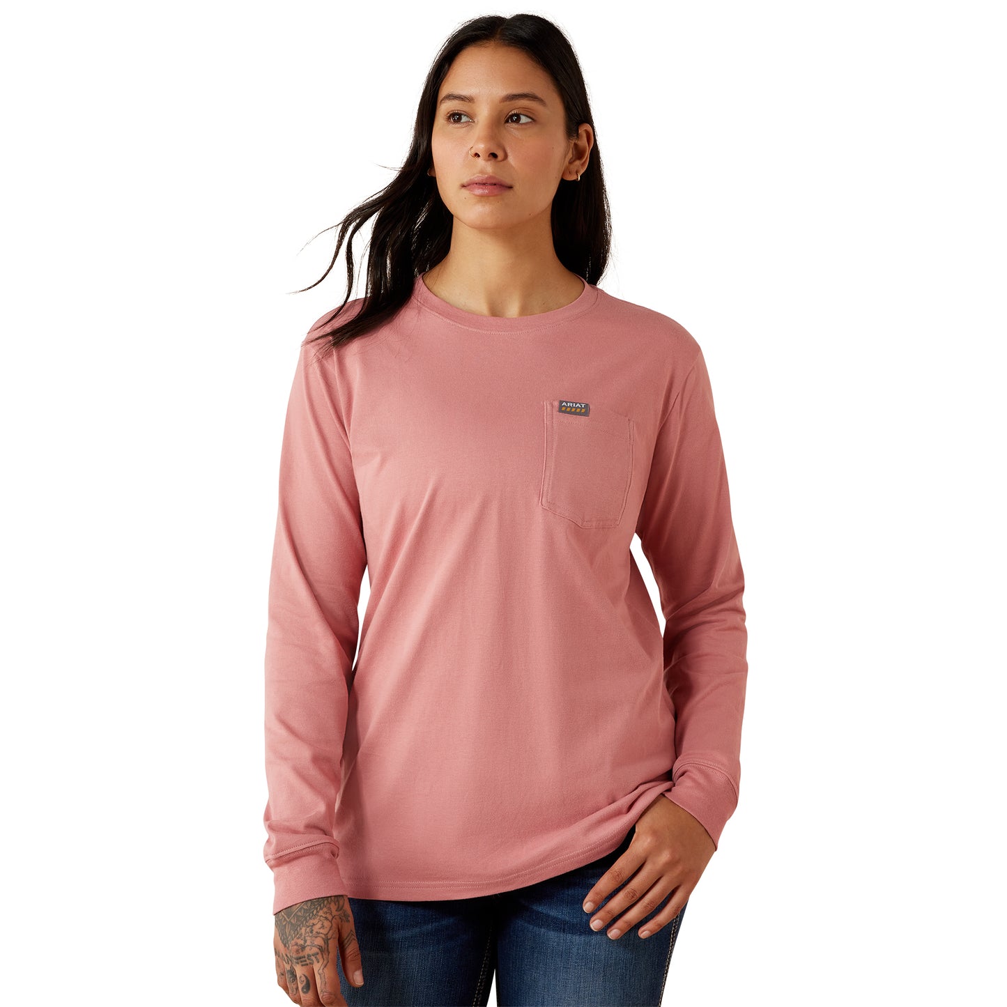 Ariat Ladies Rebar Dusty Rose Cotton Strong Flying Eagle Long Sleeves T-Shirt 10079823