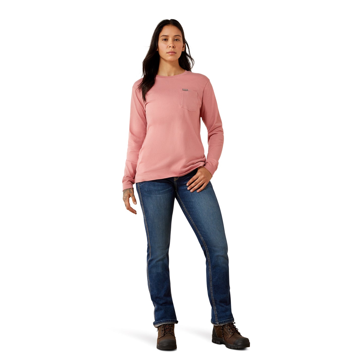 Ariat Ladies Rebar Dusty Rose Cotton Strong Flying Eagle Long Sleeves T-Shirt 10079823