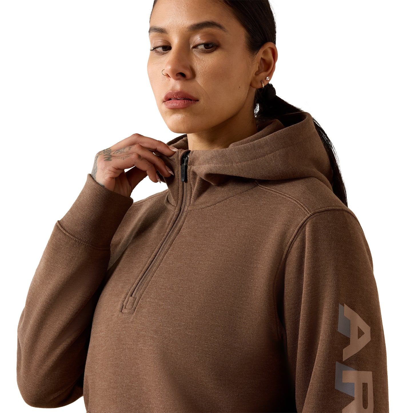 Ariat Ladies Rebar Lightweight Logo 1/2 Zip Raindrum Heather Hoodie 10082241
