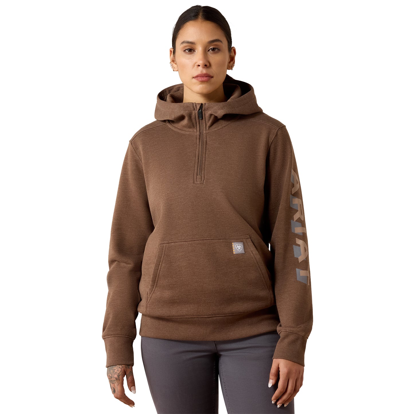 Ariat Ladies Rebar Lightweight Logo 1/2 Zip Raindrum Heather Hoodie 10082241