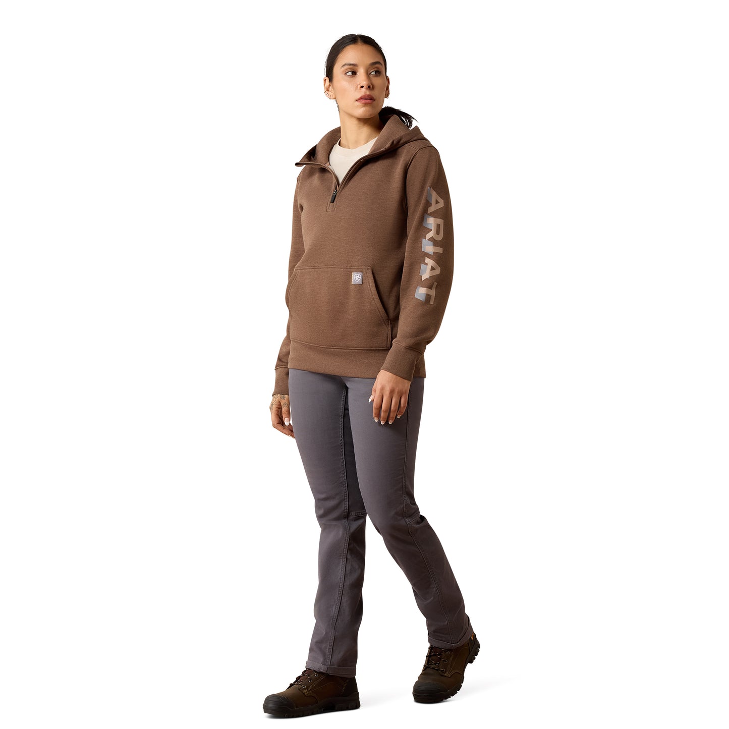 Ariat Ladies Rebar Lightweight Logo 1/2 Zip Raindrum Heather Hoodie 10082241