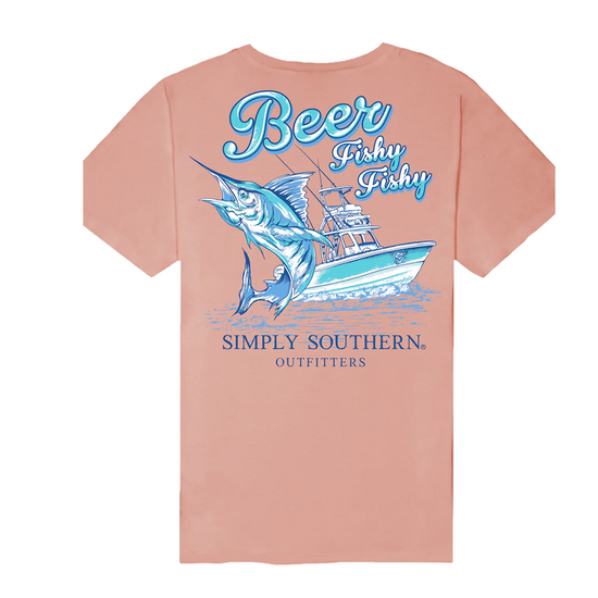 Simply Southern Men's Fishy Cocktail Coral T-Shirt FISHY-COCKTAIL