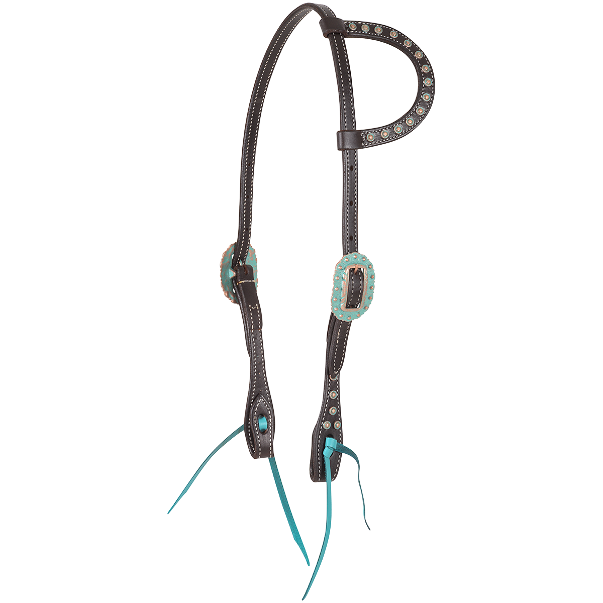 Martin Slip Ear Headstall with Turquoise and Copper Dot Buckles