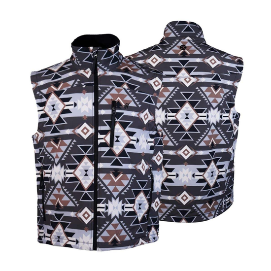 Hooey Youth Boy's Aztec Print Grey & Tan Softshell Vest HV109AZGY-Y