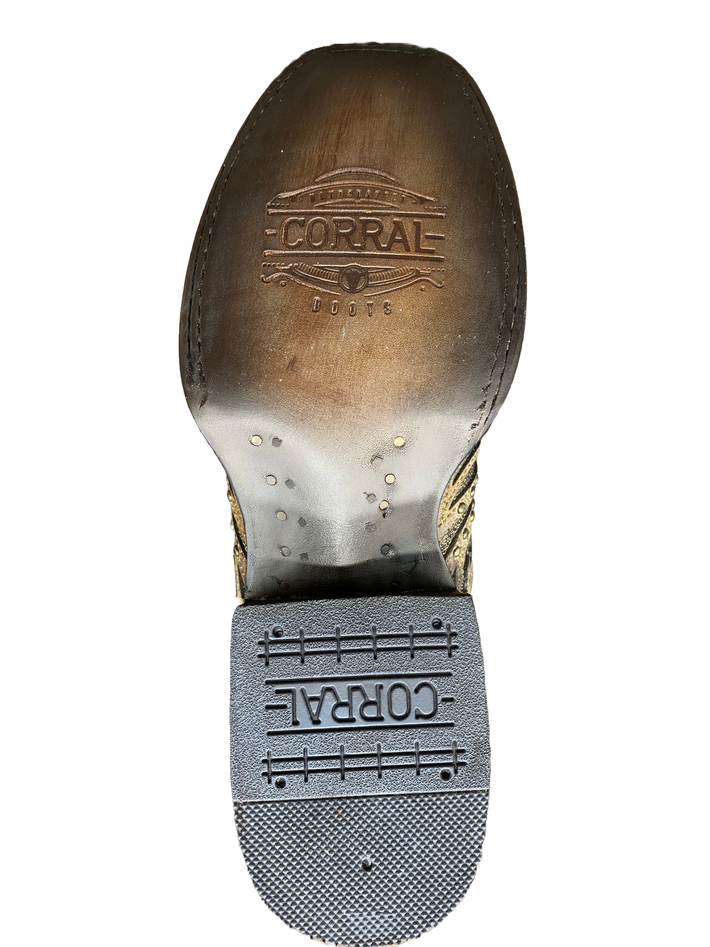 Corral Ladies Straw Brown Studded Boot w/ Bronze & Black Laser Inlay E1623