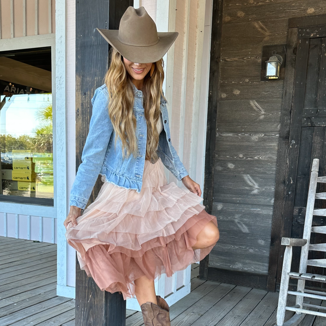 Denim jacket with ruffle hem online