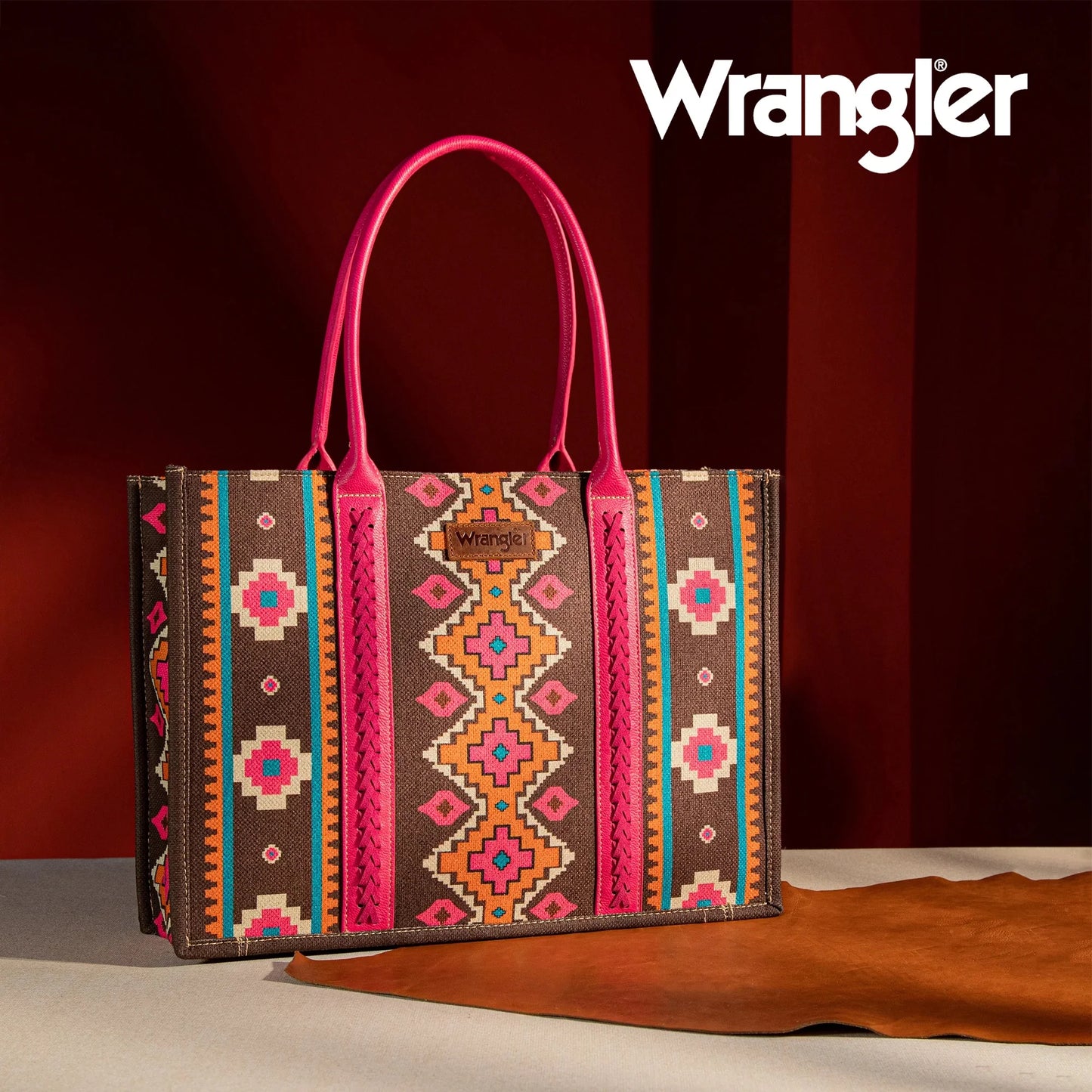 Wrangler Ladies Southwestern Dual Sided Hot Pink Wide Tote Bag WG2203-8119HPK