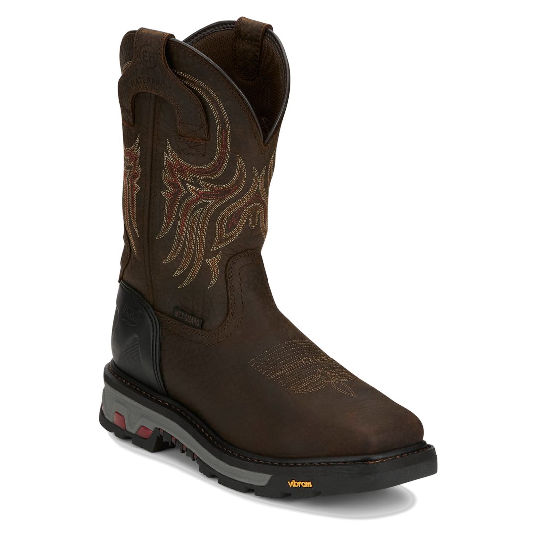 Justin Men's Driscoll Pecan Brown 11" Waterproof Steel Toe Work Boot WK2112