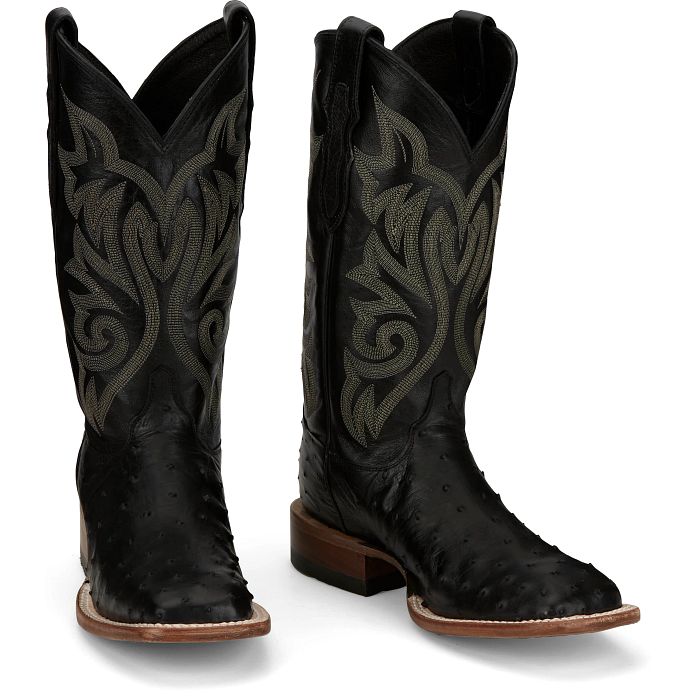 Justin Men's Pascoe 13" Full Quill Ostrich Black Western Boot 8070