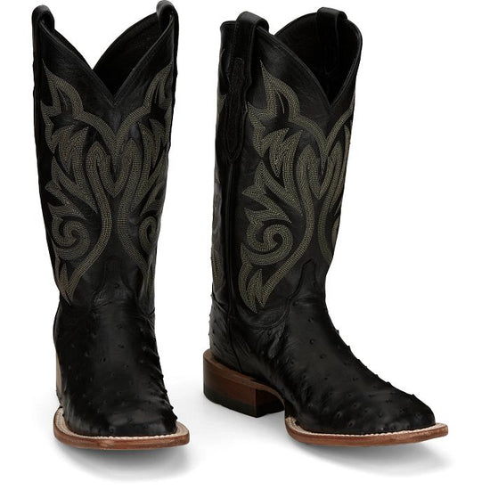 Justin Men's Pascoe 13" Full Quill Ostrich Black Western Boot 8070
