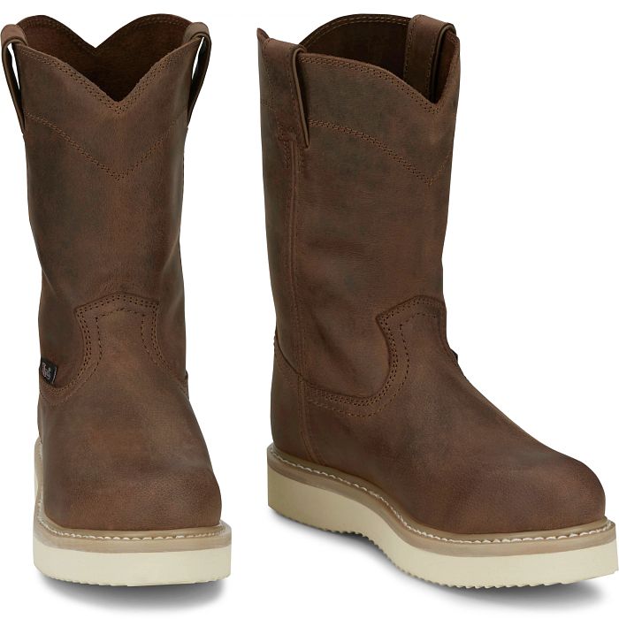 Justin Men's Ram Pecan Brown 10" Round Steel Toe Work Boot OW4711