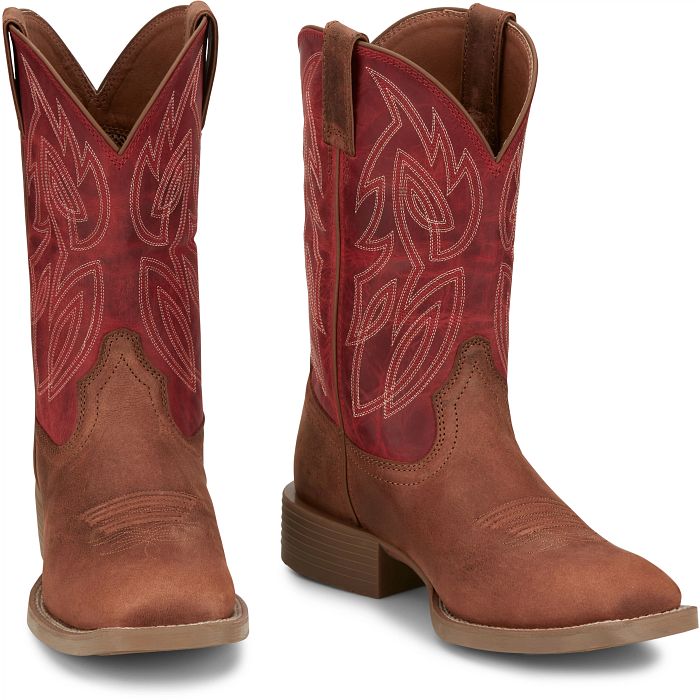 Justin Men's Canter Fiery Red Water Buffalo Western Boots SE7514