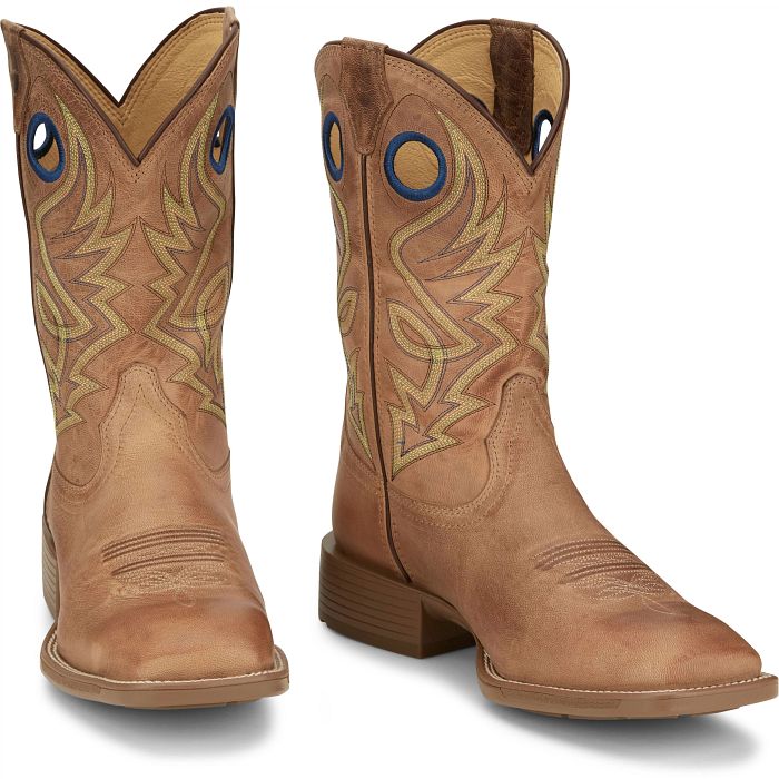 Justin Men's Pickett 11" Light Oak Wide Square Toe Western Boot UN7150