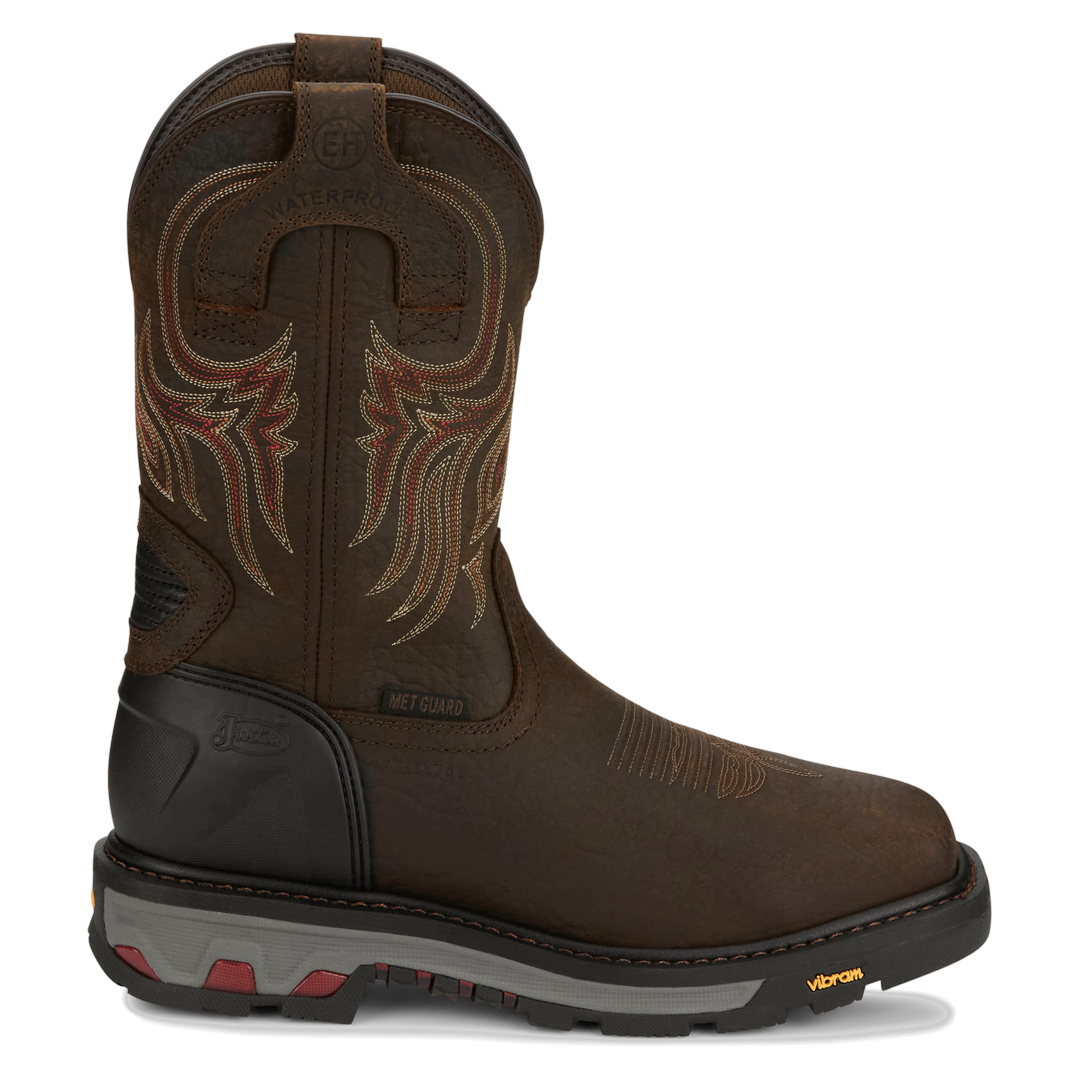 Justin Men's Driscoll Pecan Brown 11" Waterproof Steel Toe Work Boot WK2112