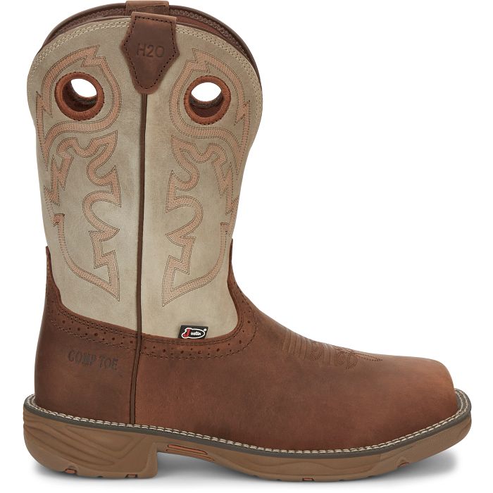 Justin Men's Rush 11" Rust Tan Waterproof Square Nano Comp Toe Work Boot WK4338
