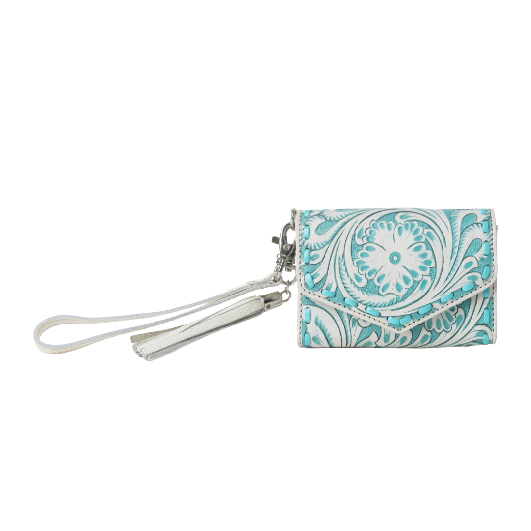 Myra Ladies Elise Western Cyan Handtooled Leather Wallet S-13919