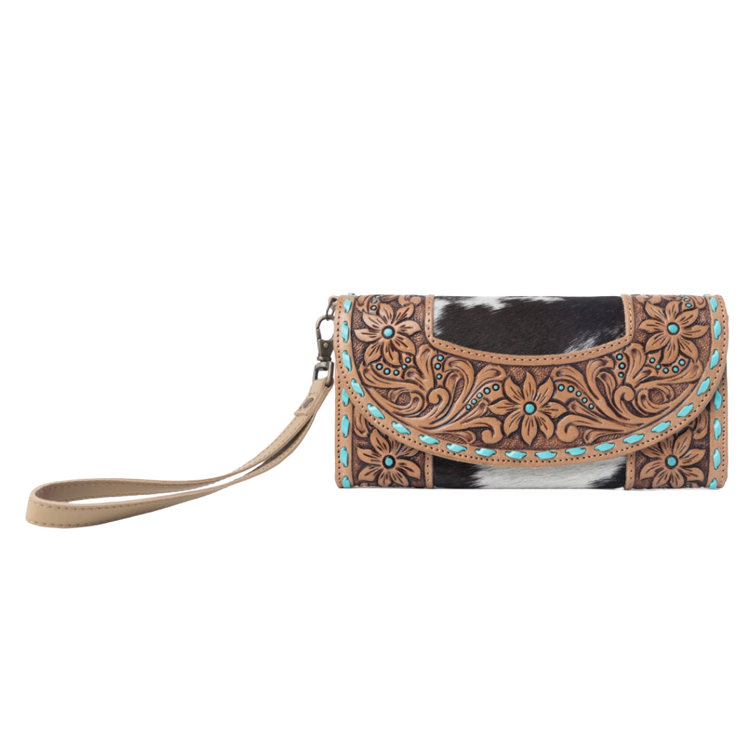 Myra Ladies Stoneflower Hairon Leather Onyx Pearl Wallet S-14656