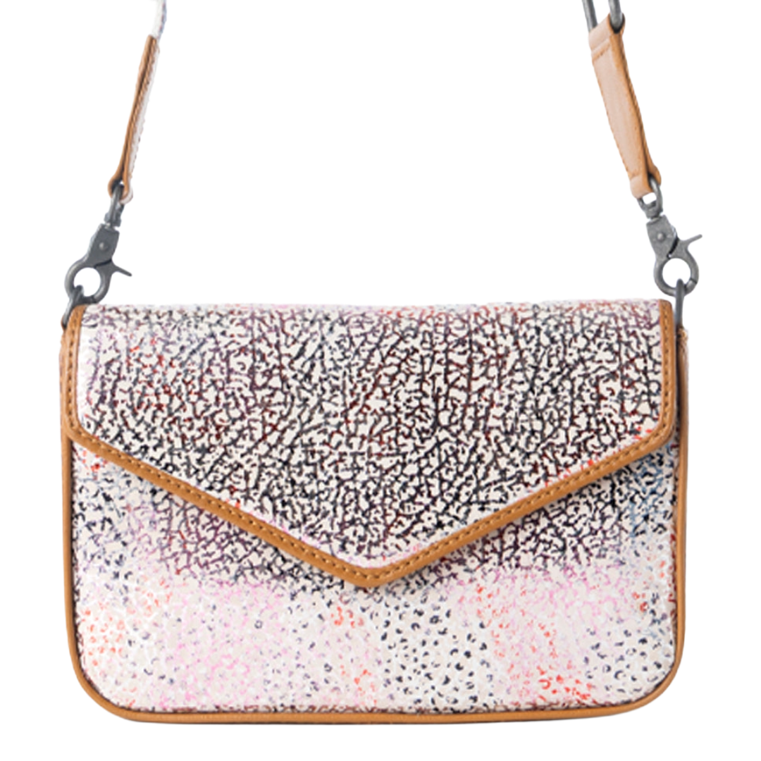 Myra Ladies Wild Print Textured Cream Leather Shoulder Bag S-14878