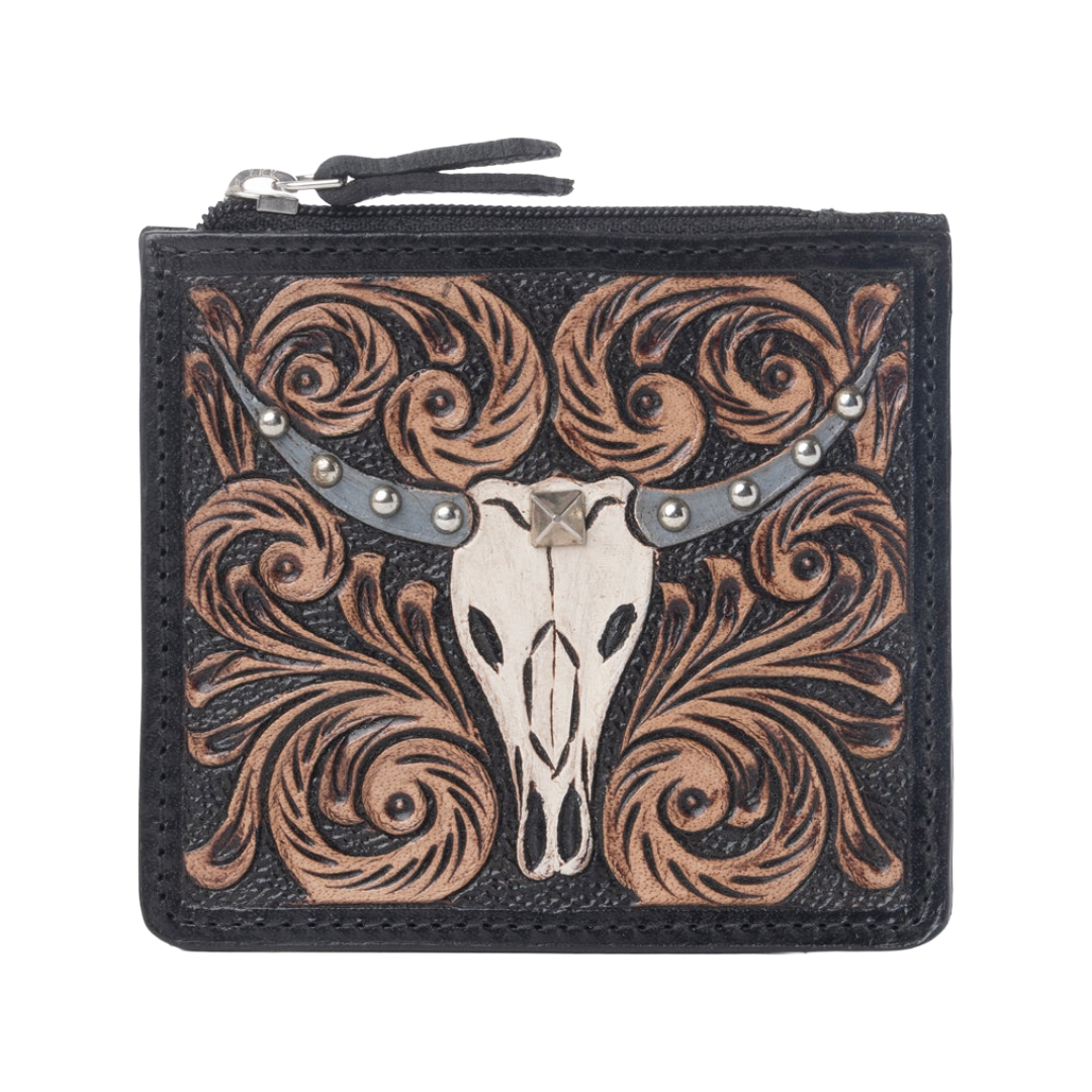Myra Ladies Briar Creek Ebony Caramel Handtooled Leather Credit Card Holder S-13925