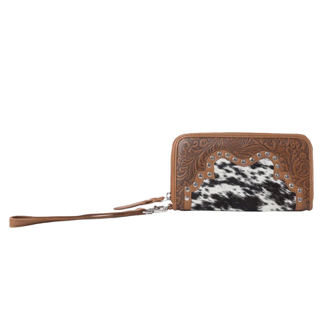 Myra Ladies Sunset Ridge Honey Snow Handtooled Hairon Leather Wallet S-14523