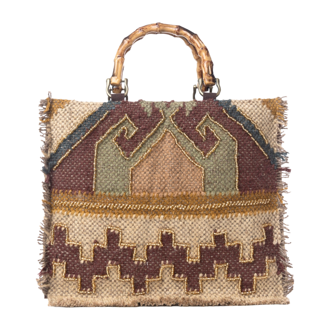 Myra Ladies Desert Loom Olive Amber Jute Tote Bag S-14336