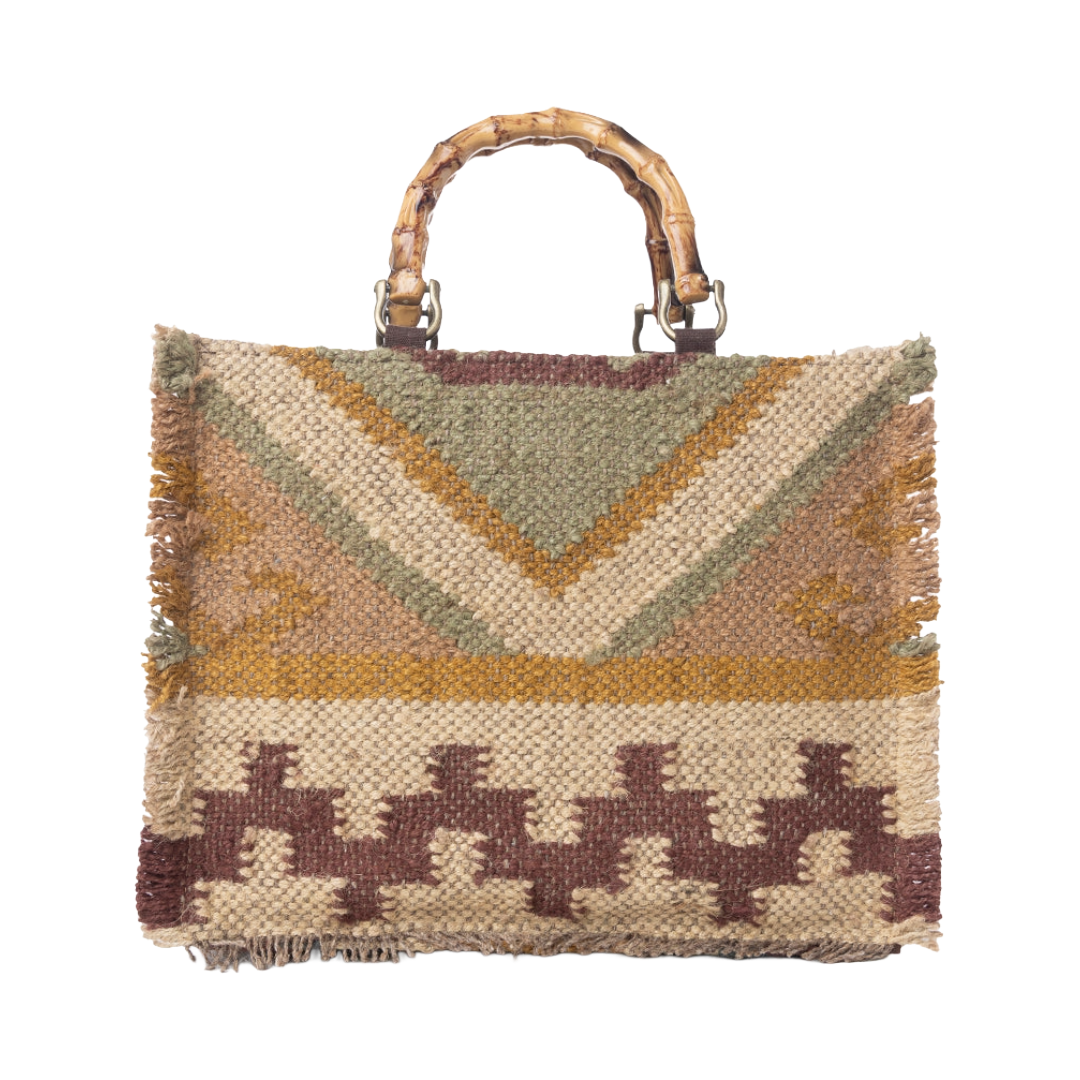 Myra Ladies Desert Loom Olive Amber Jute Tote Bag S-14336