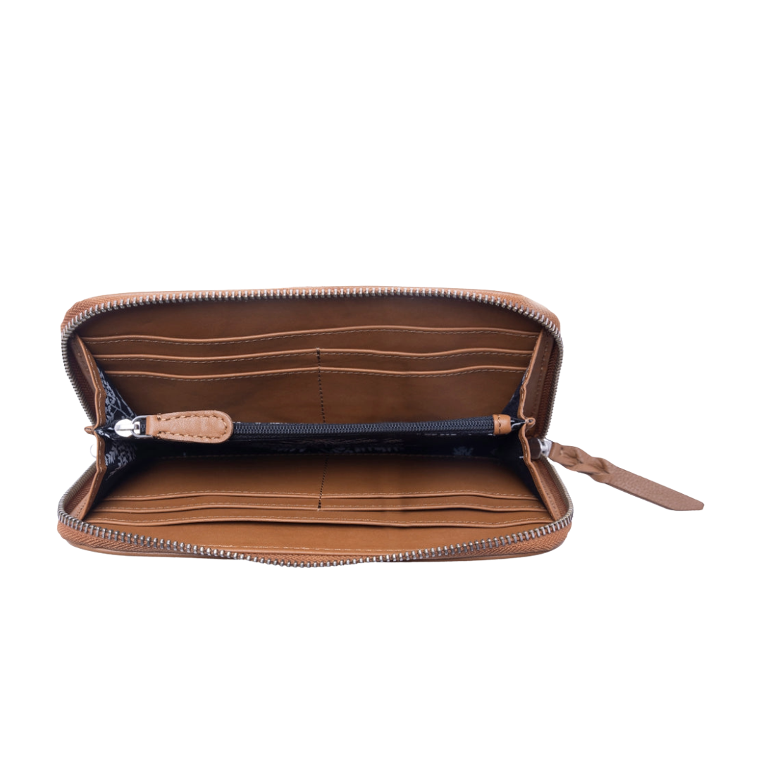 Myra Ladies Sunset Ridge Honey Snow Handtooled Hairon Leather Wallet S-14523