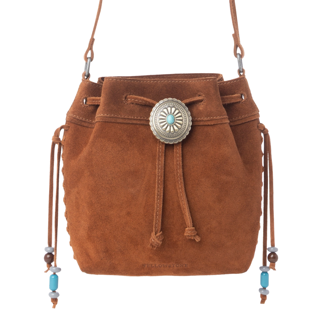 Myra Ladies Yellowstone Sundown Ember Suede Maple Brown Leather Bucket Bag S-14557