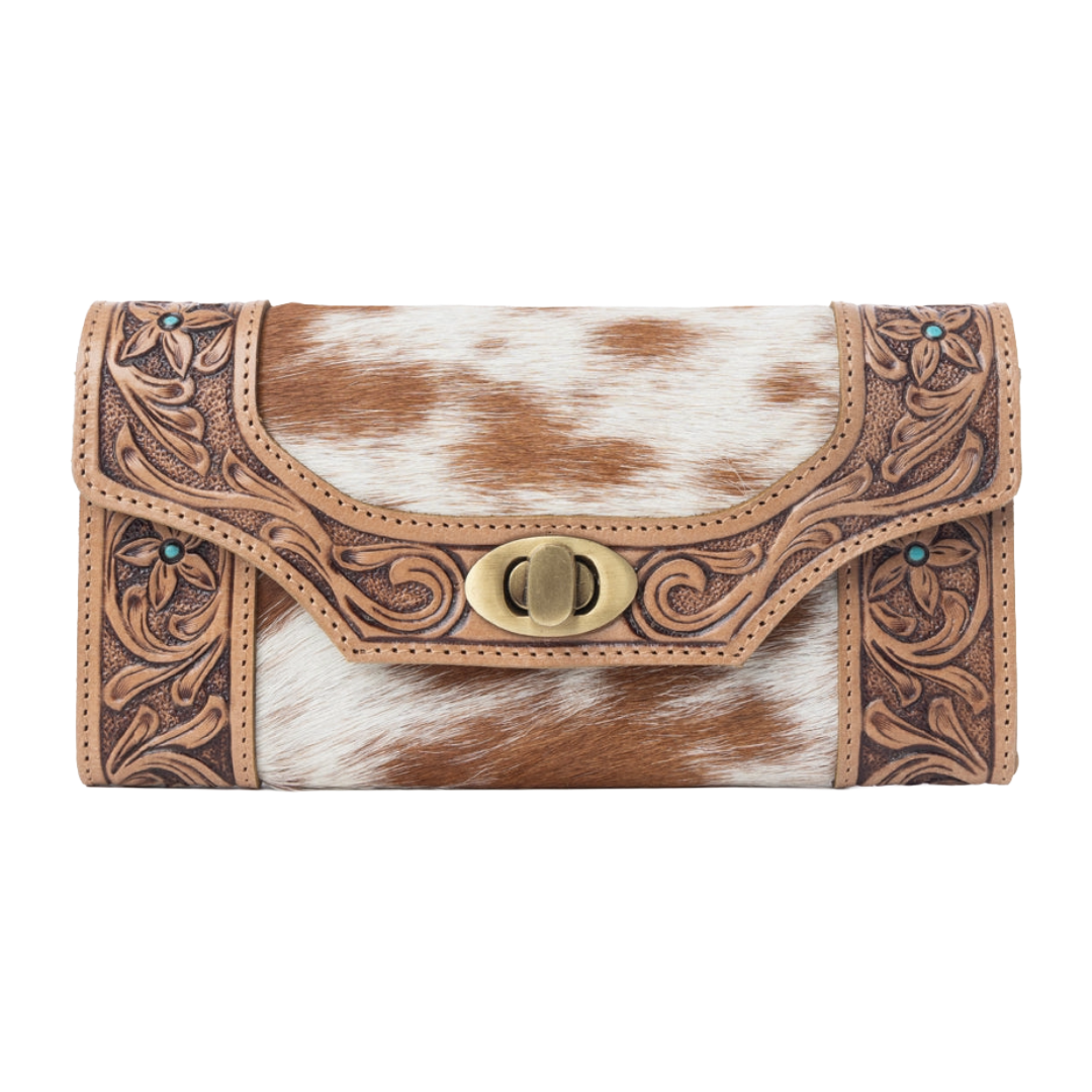 Myra Ladies Fern Pass Handtooled Hairon Leather Warm Caramel Wallet S-14660