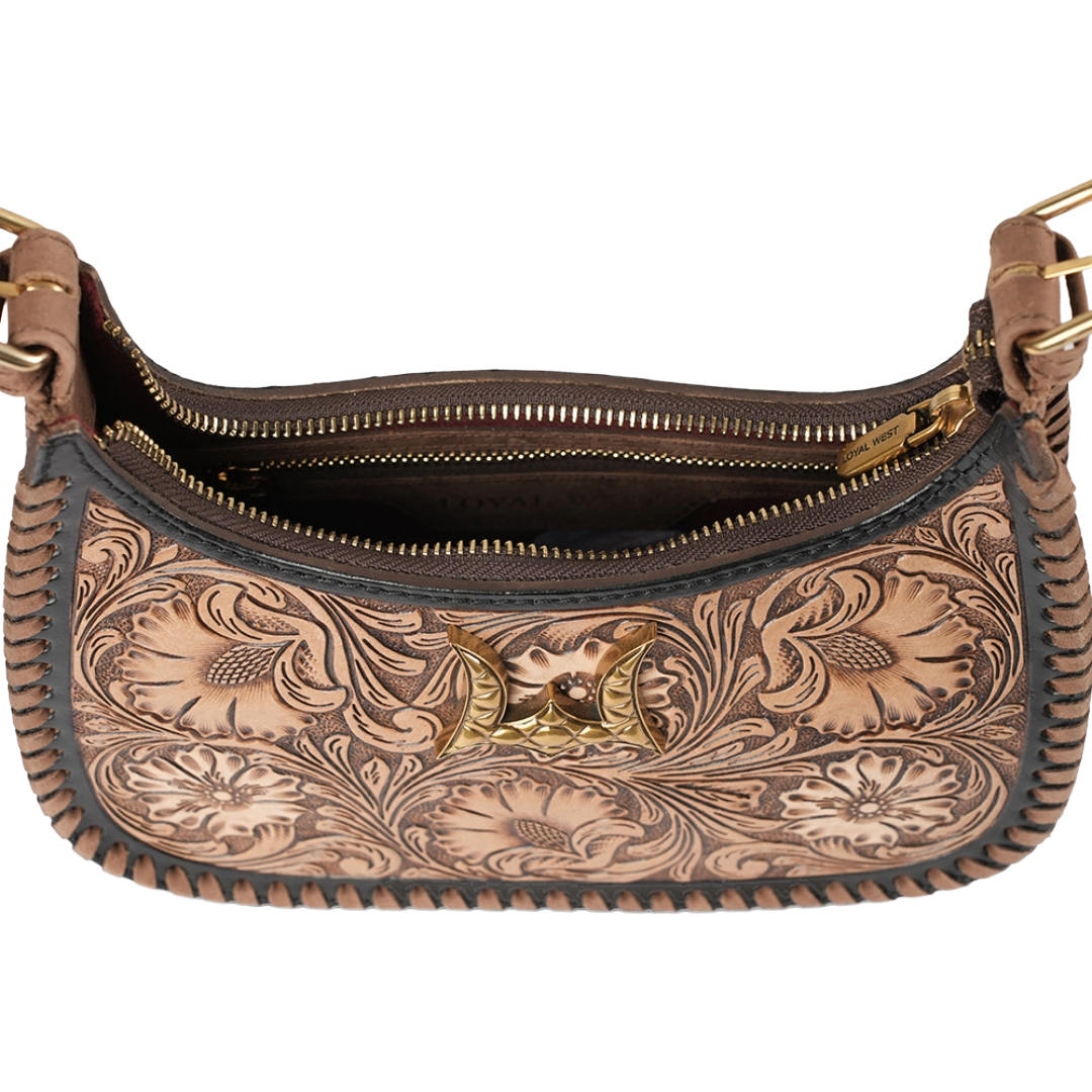 Loyal West Ladies Distressed Brown Handtooled Dannia Medium Purse LW-SS26-611