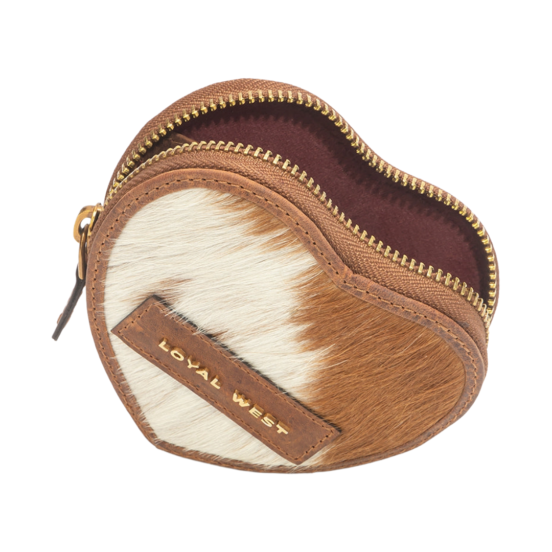 Loyal West Ladies Cupid Brown & White Cowhide Leather Coin Pouch LW-S26-370