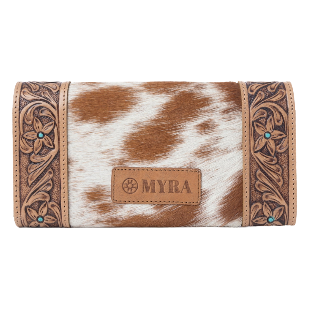 Myra Ladies Fern Pass Handtooled Hairon Leather Warm Caramel Wallet S-14660