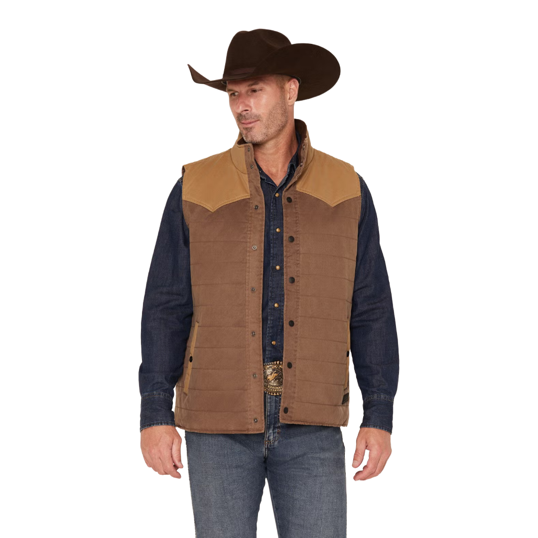 Rock & Roll Denim Men's Performance Tan Quilted Waxed Canvas Vest BM98C09194