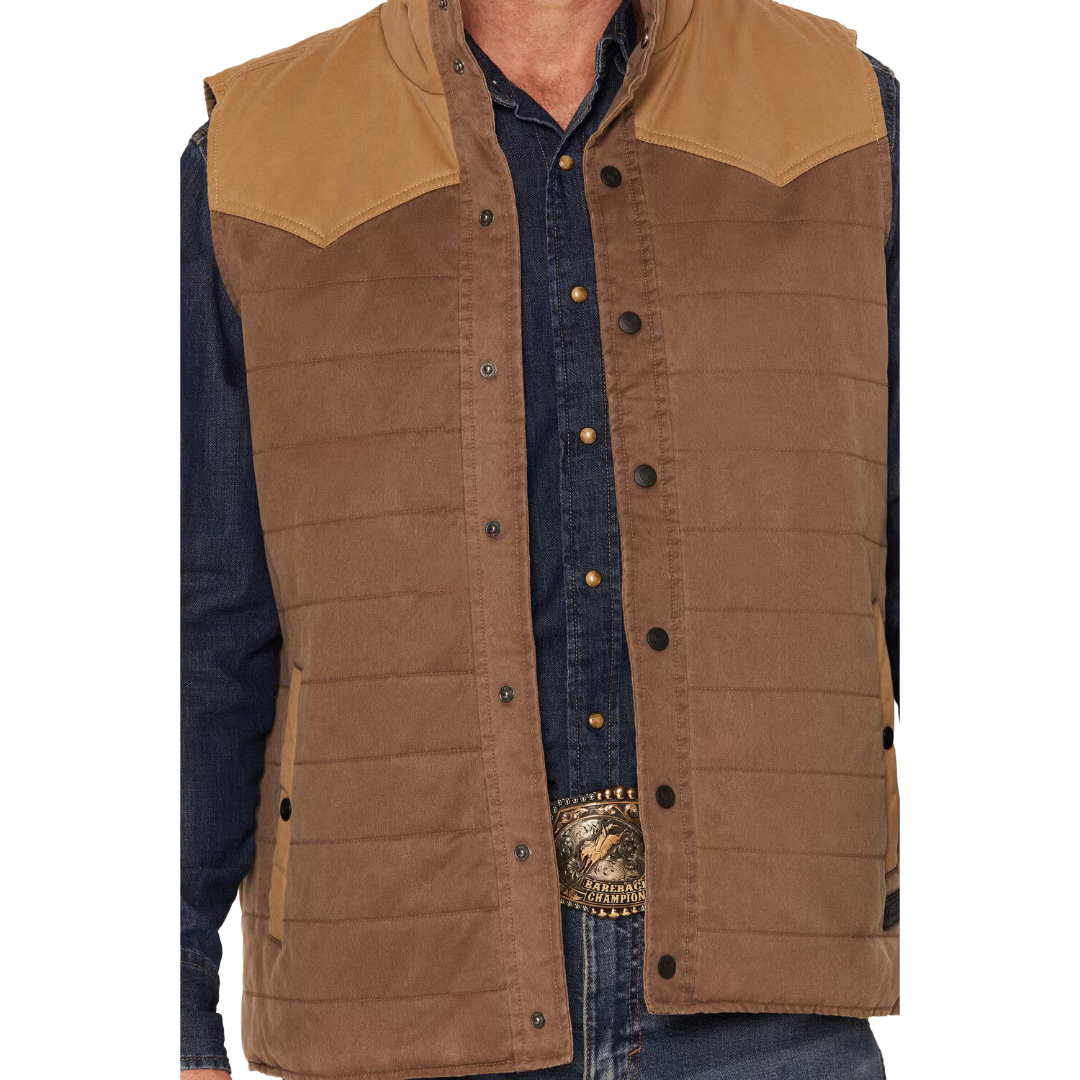 Rock & Roll Denim Men's Performance Tan Quilted Waxed Canvas Vest BM98C09194