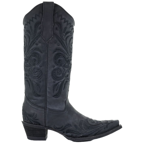 Circle G By Corral Ladies Filigree Embroidered Snip Toe Black Boots L5433