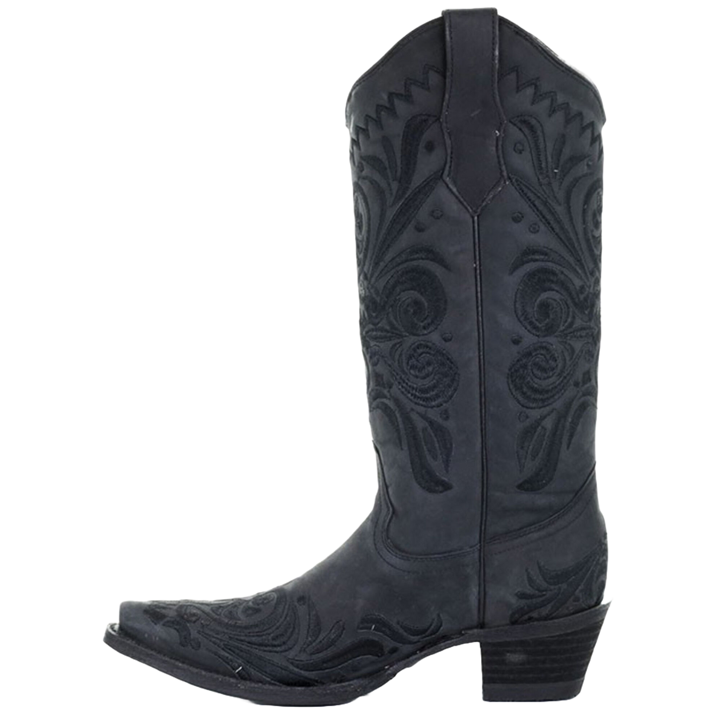Circle G By Corral Ladies Filigree Embroidered Snip Toe Black Boots L5433