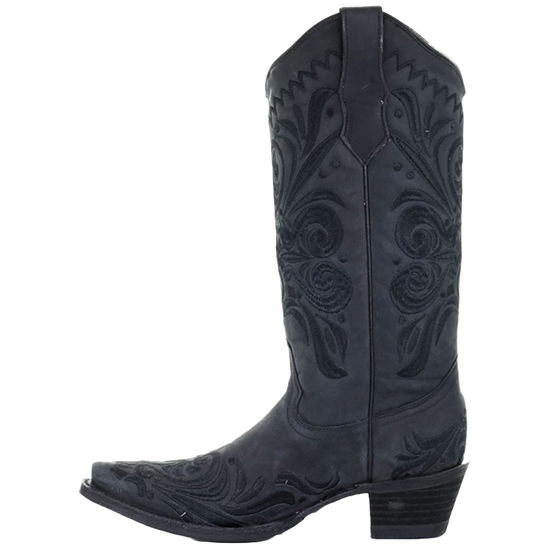 Circle G By Corral Ladies Filigree Embroidered Snip Toe Black Boots L5433