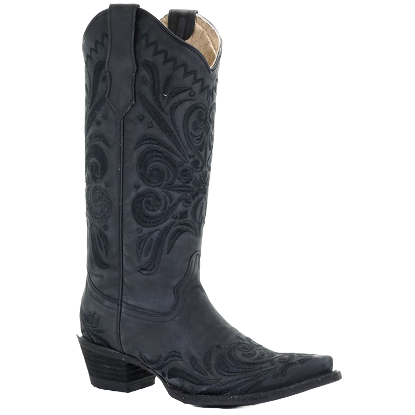 Circle G By Corral Ladies Filigree Embroidered Snip Toe Black Boots L5433