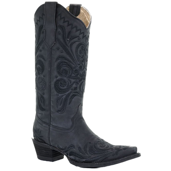 Circle G By Corral Ladies Filigree Embroidered Snip Toe Black Boots L5433