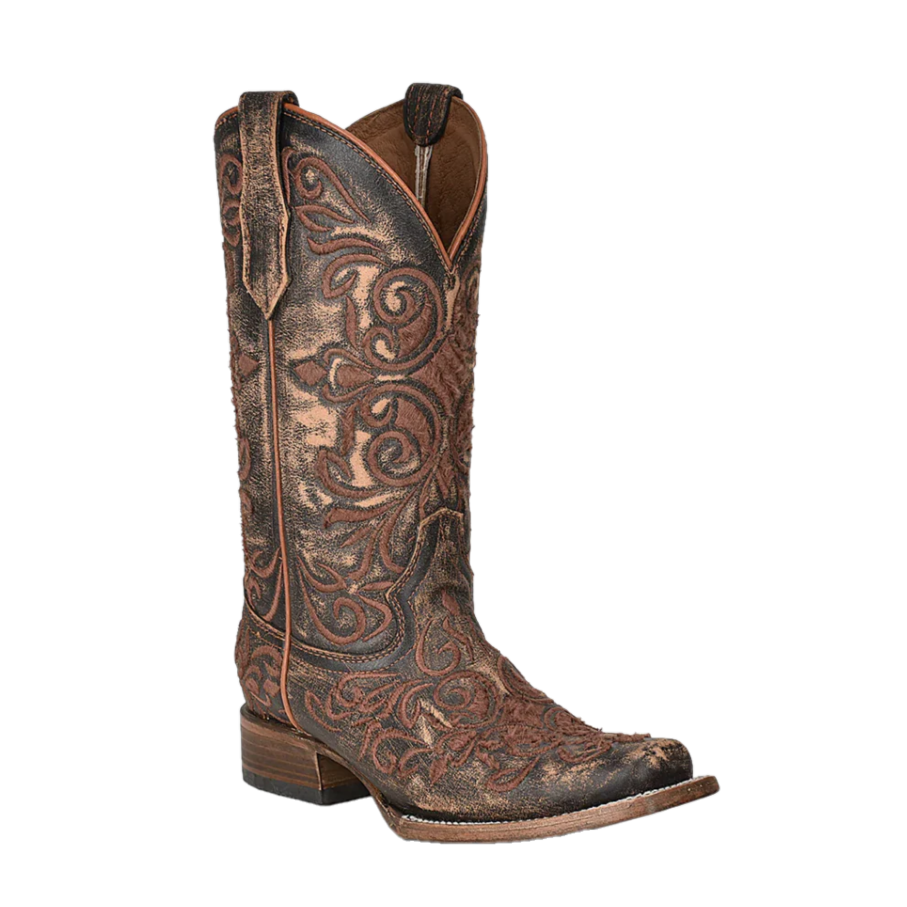 Circle G by Corral Ladies Swirl Embroidered Distressed Brown Square Toe Boots L5794