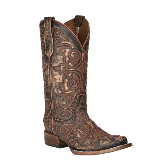 Circle G by Corral Ladies Swirl Embroidered Distressed Brown Square Toe Boots L5794
