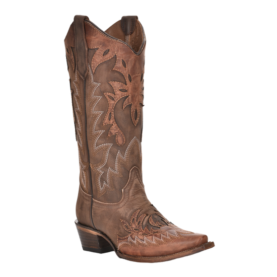 Corral® Ladies Chocolate Overlay & Embroidery Wing Snip Toe Boot L6031